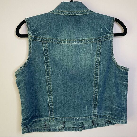 Vintage Cato Denim Vest Medium Wash Sleeveless Cropped Button Front Collar XL - Picture 5 of 6